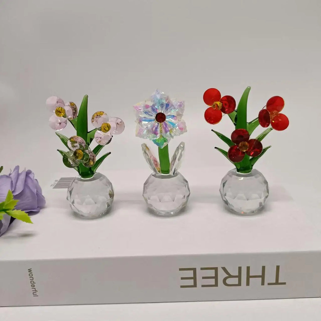 1pc Glass Flower Ornament Artificial Flower Figurine Tabletop Centerpiece For Home Decor