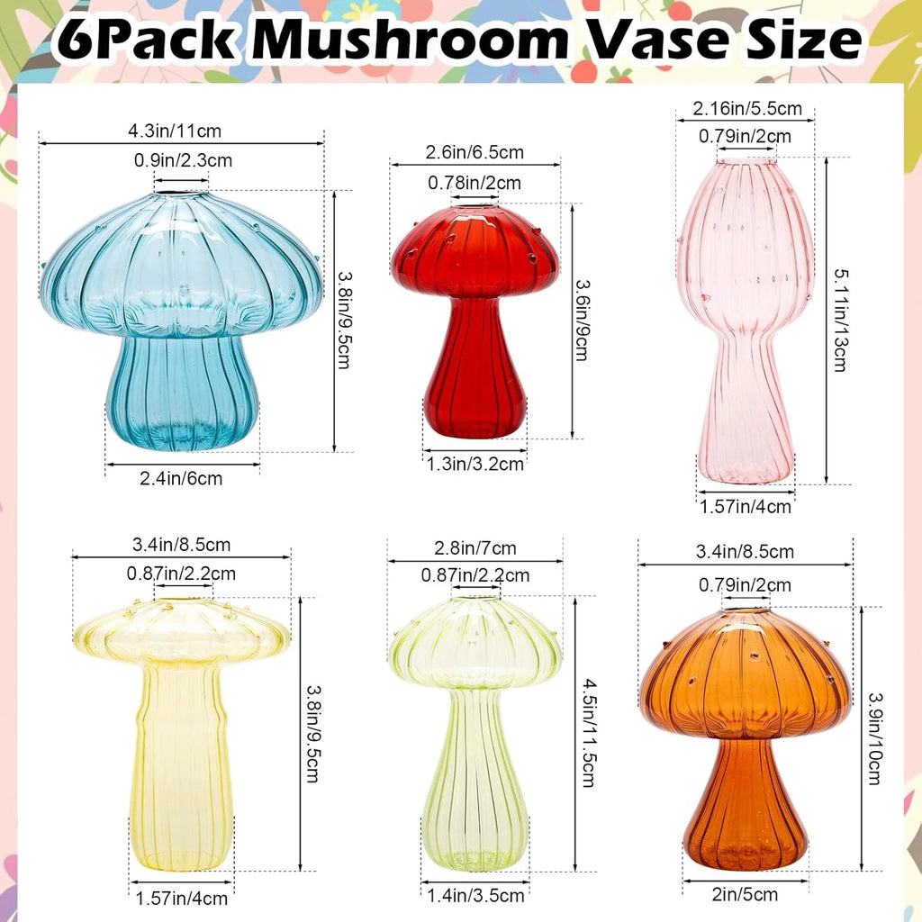 Mushroom Glass Vase Set - Mini Propagation Terrarium for Plants & Flowers | Cute Home/Office Decor, Indoor Plant Gift for Women