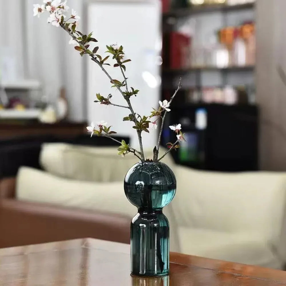 Nordic Creative Striped Colorful Vase Fashion Retro Glass Vase Decoration Ornament Hydroponic Vase for Home Office Decoration