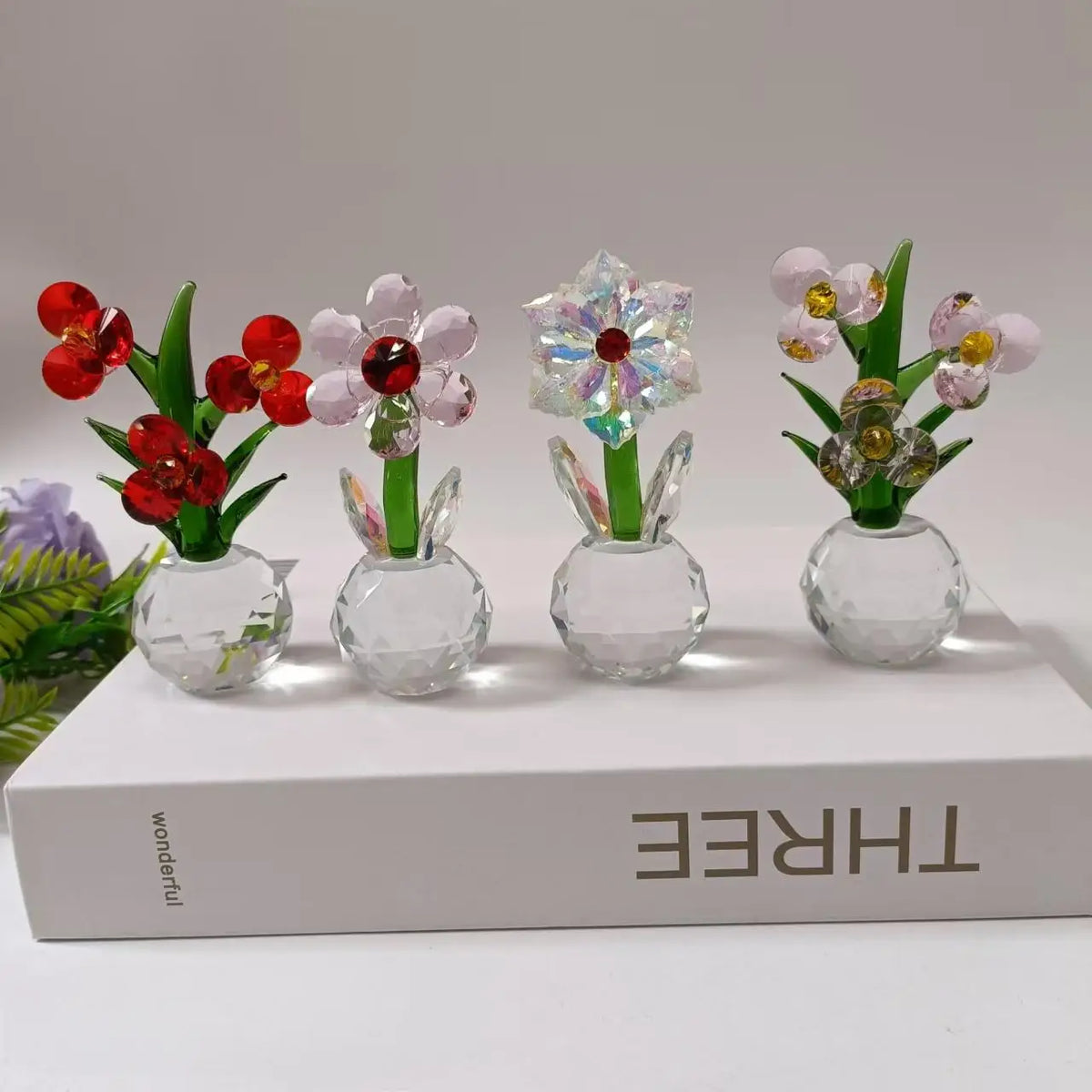 1pc Glass Flower Ornament Artificial Flower Figurine Tabletop Centerpiece For Home Decor